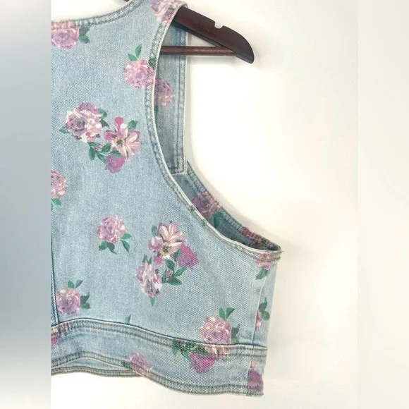 NWT Wild Fable Floral Blue/Pink Denim Crop Top Size XL - Picture 10 of 12